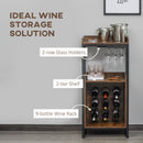 Mobile Portabottiglie Stile Industriale con Cantinetta Vini per 9 Bottiglie e Portacalici   Marrone
