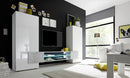 Parete Attrezzata Mobili Soggiorno 2 Mobili a Colonna 1 Mobile TV in Melamina 258x37x143cm TFT Build Bianco e Cemento
