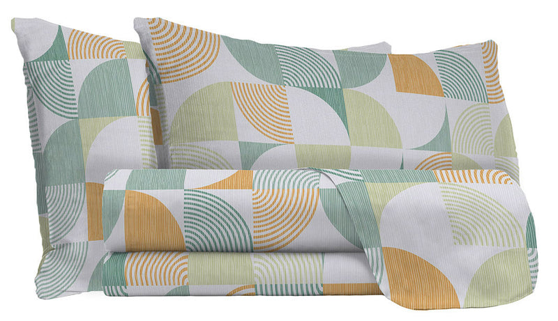 Set Lenzuola Matrimoniale con Stampa Sopra Sotto e Federe in Cotone Athena Giudi Verde 