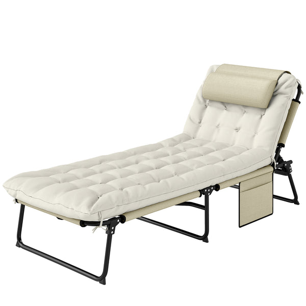 Lettino da Giardino 68x189x30 cm Pieghevole e Reclinabile con Tasca Laterale in Poliestere Beige online