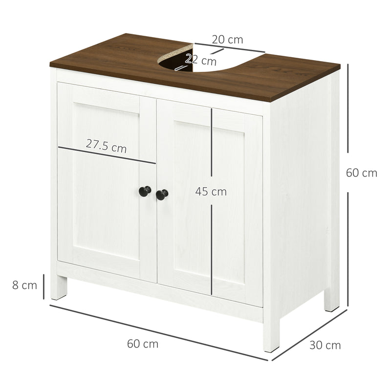 Mobile Sotto Lavabo Bagno 60x30x60 cm con Ripiano Interno Regolabile in Legno Bianco e color Noce  