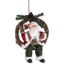 Babbo natale in tessuto su ghirlanda verde e rosso cm xh32/49