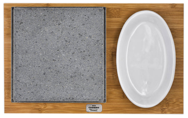 prezzo Pierre de lave 19x19 cm avec saladier classique en bambou et support en bois