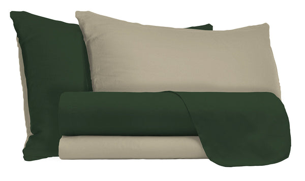 acquista Parure de lit double haut et bas et taies d'oreiller double face vert olive/gris tourterelle