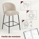 Set 2 Sgabelli da Bar 50x55x93 cm con Schienale e Poggiapiedi Rivestiti in Chenille e Gambe in Acciaio Beige      