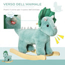 Cavallo a Dondolo per Bambini 3-6 Anni 64x30x54 cm a Forma di Triceratopo con Suoni Realistici in Peluche Verde Scuro      