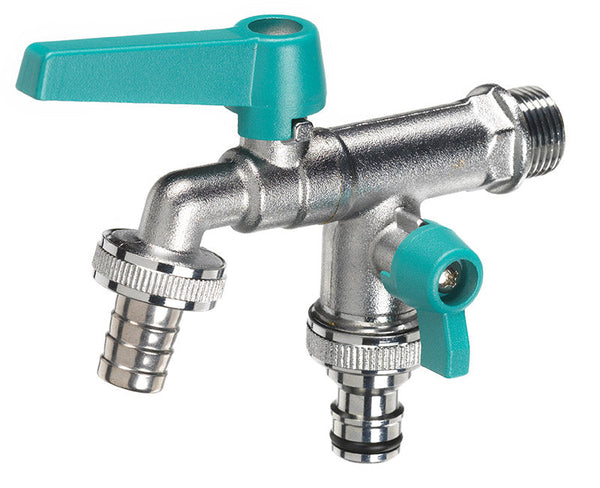 acquista Robinet à bille double pour fontaine de jardin avec leviers colorés Belfer RUB/027 Turquoise