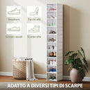 Scarpiera Pieghevole Slim Modulabile 26x35x174 cm con 10 Contenitori per Scarpe con Pannello Trasparente in PP e ABS Bianco      