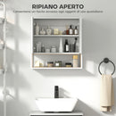 Mobile Bagno a Parete 60x16x60 cm con Specchio Armadietto e Ripiano Aperto in Legno Bianco      
