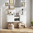 Mobile Porta TV fino a 55" Sospeso o a Terra Ante Soft Close Foro Passacavi e Ripiano in Vetro Bianco      