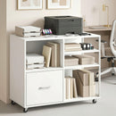 Mobile Porta Stampante 80x40x65,5 cm con Ruote e Cassetto A4 in Legno e Metallo Bianco      