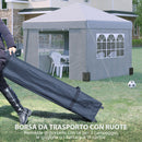 Gazebo da Giardino 300x300 cm Pieghevole ad Altezza Regolabile con Finestrelle in Acciaio e Tessuto Oxford Grigio Chiaro  