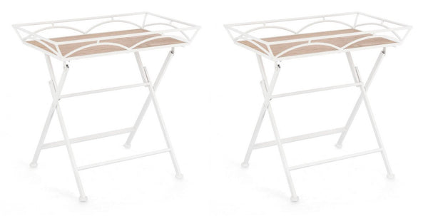 acquista Set 2 Tavolini da Soggiorno 63x40x60 cm in Acciaio Guenda Bianco