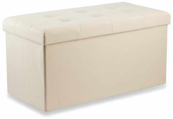 sconto Trunk Chest Pouf Conteneur en Faux Cuir Soriani Ivoire