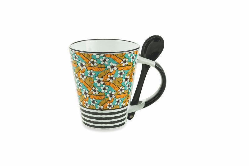 Set 20 Tazze con Cucchiaino Ø8,5x10 cm in Gres Villa d'Este Home Tivoli Carribbean Queen Vari Colori