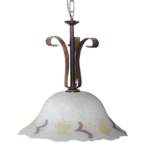 sconto Suspension D40 1xE27 Cuivre Marron Cadre Ambre-Vert Verre E-Energy Ambre