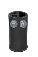Pattumiera a Bidone per Raccolta Differenziata Ø35x72 cm 2 Scomparti Tubolari e 1 Scomparto da 35 L in Acciaio Verniciato Nero 
