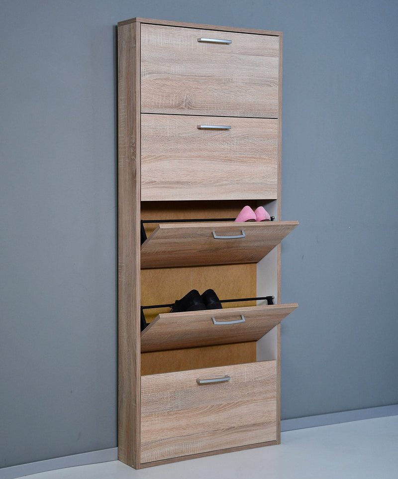 Scarpiera Salvaspazio 5 Ante 15 Paia 65x15x164 cm in Truciolare Nobilitato Rovere Sonoma