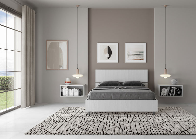 Letto Matrimoniale Francese Testata Inclinata in Nobilitato Demas Bianco Frassino Varie Misure