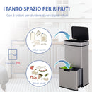 Pattumiera ad Apertura Automatica 42x30x81 cm 72lt 3 Scomparti in Acciaio e ABS