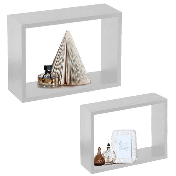 Set 2 Mensole a Muro Moduli da Parete Pensili Rettangolari in Legno Bianco 40 cm online