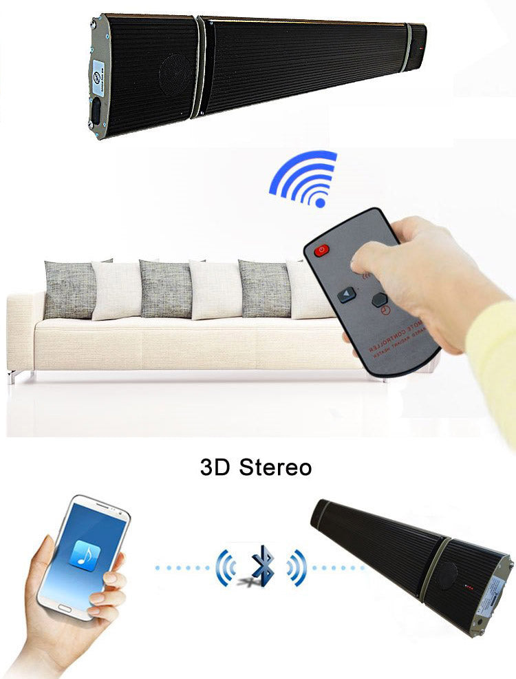 Stufa Elettrica ad Infrarossi da Parete Soffitto 97x18,9x6,7 cm 1000W con Altoparlanti Bluetooth Nero