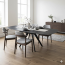 Tavolo Allungabile Piano Rotante 140-180x90x77 cm in Ceramica Effetto Marmo Nero