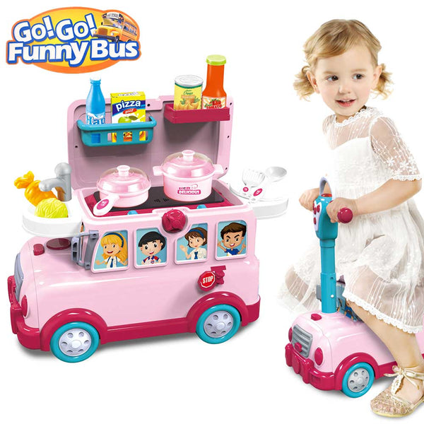 Cucina Giocattolo Bambini Cavalcabile Trolley Schoolbus 3in1 Luci Suoni Accessori online
