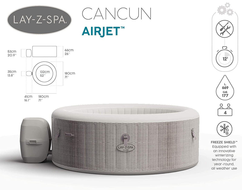 Piscina Idromassaggio Gonfiabile Riscaldata Ø180 cm 4 persone Bestway Cancun Air Jet