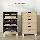Cassettiera da Ufficio 40x35x63 cm a 6 Cassetti con 4 Ruote e Blocco in Melamina Rovere      
