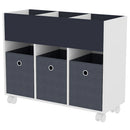 Scaffale Portagiochi per Bambini 3 Ceste in Tessuto e Libreria 80x30x 63 cm in MDF Bianco e Grigio  
