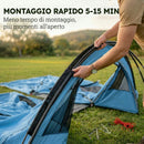 Tenda Campeggio a Tunnel per 2-4 Persone 565x370x200 cm con 2 Stanze Impermeabile 3000mm per Trekking Azzurro      