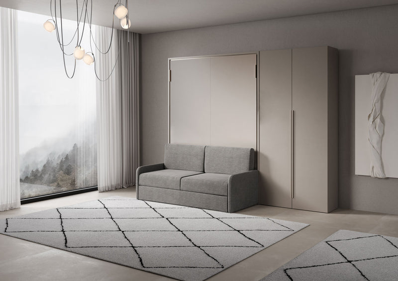 Letto Matrimoniale A Scomparsa 160 Versia Con Divano E Armadio Dx 2 Ante Argilla      