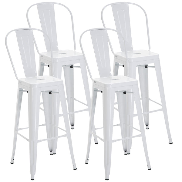 Set 4 Sgabelli da Bar Stile Industriale Schienale Rimovibile 44x53x116 cm in Metallo Bianco acquista