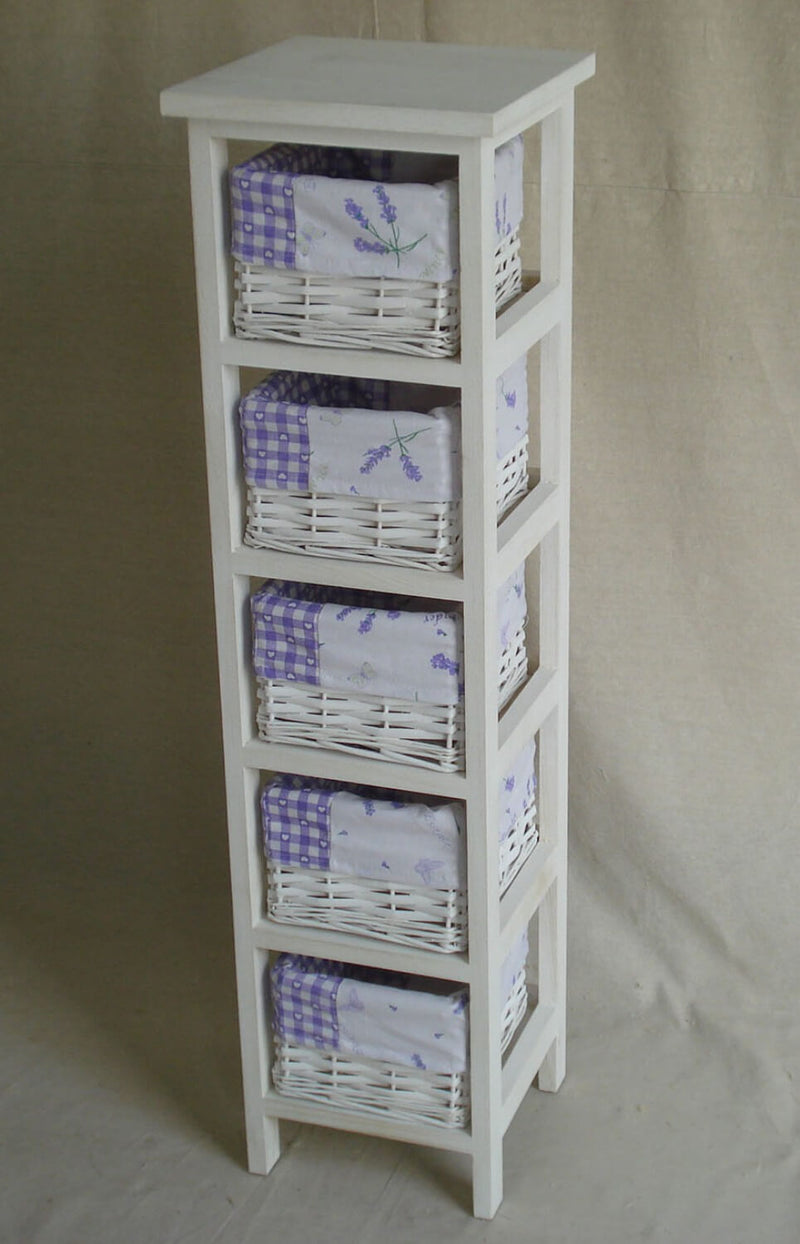 Cassettiera in Legno 5 Cassetti 25x25H94cm Lavanda