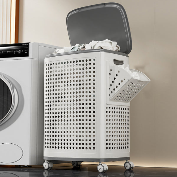 Cesto Portabiancheria con Ruote e Vani Laterali Estraibili 42x33x61,5 cm in PP Bianco acquista