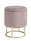 Sgabello Contenitore Polina Tondo Rosa Wild Imbottito in Tessuto effetto Velluto