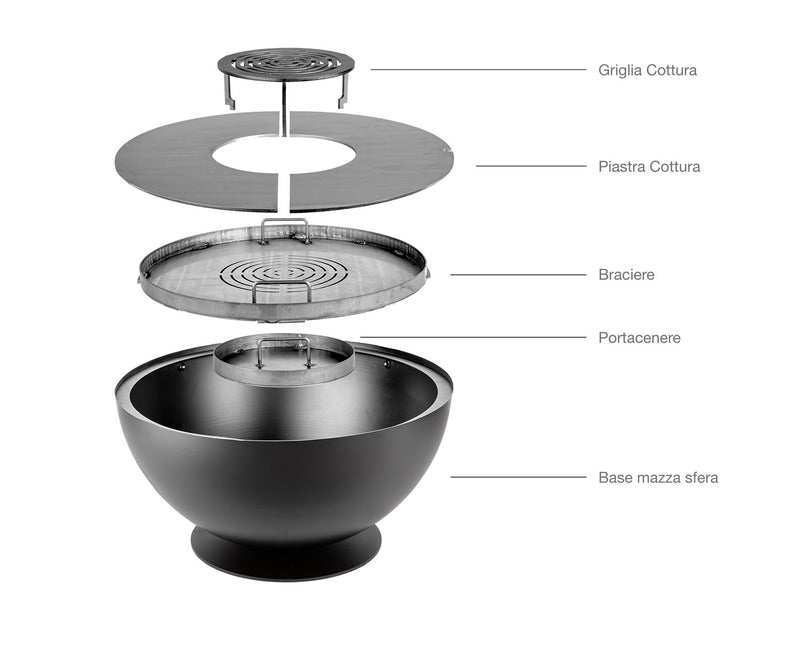 Barbecue a Legna Ø80x42 cm Tulipano in Acciaio Nero Alta Temperatura
