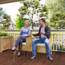 Panca da Giardino con Tavolino a Ribalta Portaoggetti 134x58x82 cm in Rattan e Acciaio Crema e Cachi  