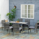 Set Tavolo Allungabile e 6 Sedie da Giardino con Cuscini in Rattan PE Grigio e Marrone