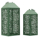 Lanterne Carving Coppia 17,8x17,8x44 cm in Metallo Verde      