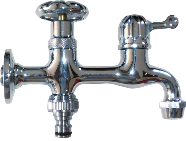 prezzo Robinet Double pour Fontaine de Jardin en Laiton Chromé avec Double Raccord Rapide Morelli