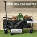 Carrello da Giardino 62L Pieghevole con Maniglia Regolabile, in Metallo e Tessuto Oxford, 76x48x86 cm, Nero      