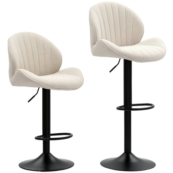 sconto Set 2 Sgabelli da Bar con Schienale a Conchiglia 48x50x94-115 cm in Tessuto Effetto Ciniglia Nero e Beige