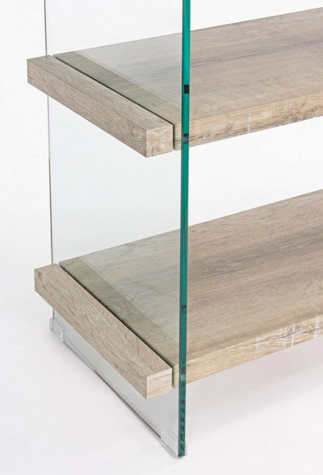 Libreria 4 Ripiani 2 Cassetti Line Kenya in Vetro