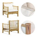 Set Salotto da Giardino Divano 2 Poltrone e Tavolino con cuscini in Bambù Yasmin