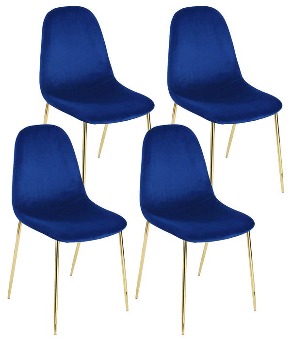 acquista Lot de 4 Chaises Tapissées 44x55x86 cm en Velours Bleu et Doré