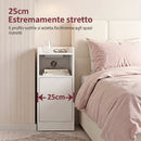 Set di 2 Comodini Camera da Letto 25x30x60 cm con Stazione di Ricarica Armadietto e Ripiano Aperto in Truciolare Bianco      