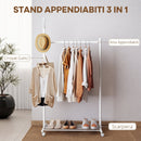 Appendiabiti da Terra 86x43x171 cm Portata 9 kg con Ruote 5 Ganci e Ripiano Inferiore Porta Scarpe in Metallo Bianco      
