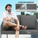 Divano da Giardino 2 Posti Stile Boho 112x72x76 cm con Cuscini Sfoderabili e Braccioli in Rattan PE e Acciaio Grigio      